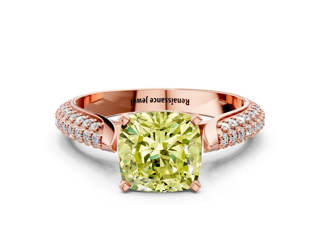 Rose gold Fancy Yellow Cushion  Solitaire Pavé Diamond Engagement Ring with Four-Prong Setting_151