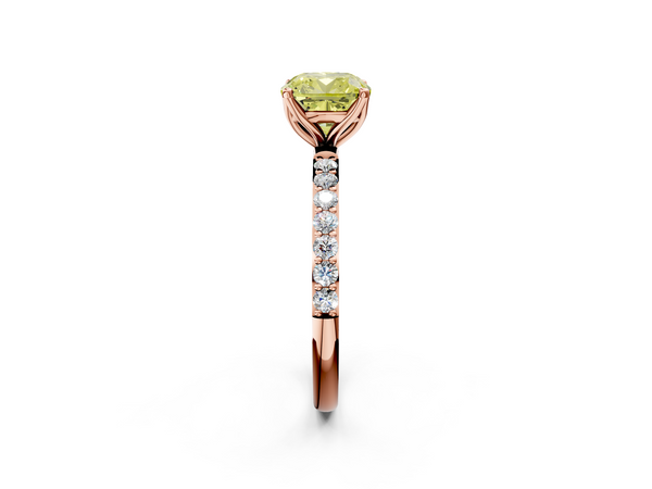 Rose gold Fancy Yellow Cushion Cut Diamond Solitaire Engagement Ring with Round  Pavé Band and Prong Setting