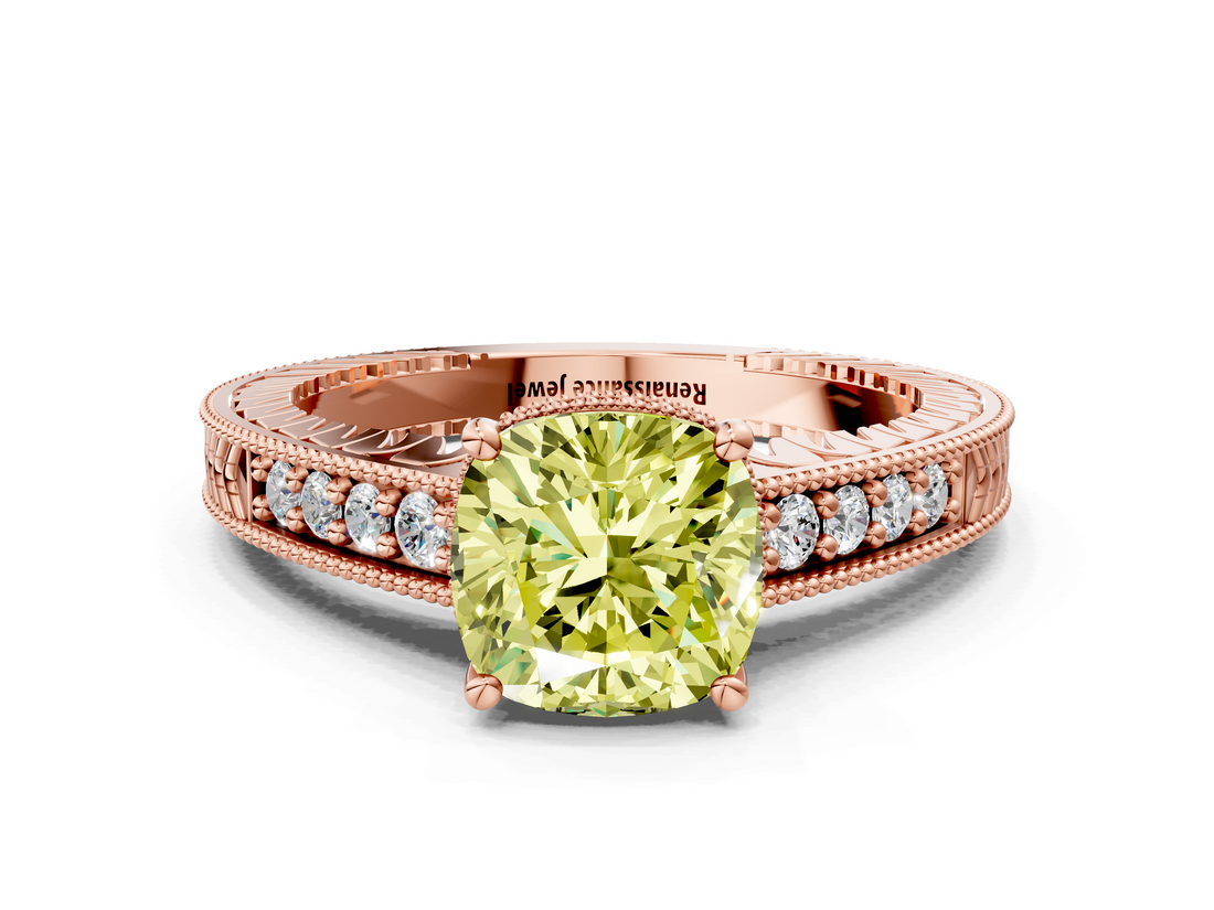 Rose gold Fancy Yellow Cushion  Solitaire Pavé Diamond Milgrain Engagement Ring with Four-Prong Setting_3