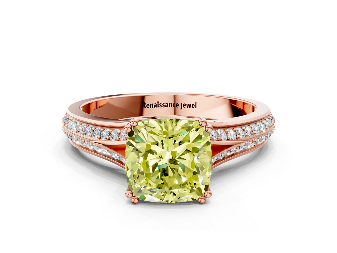 Rose gold Fancy Yellow Cushion  Solitaire Pave Split Shank Engagement Ring with Six-Prong Setting_37