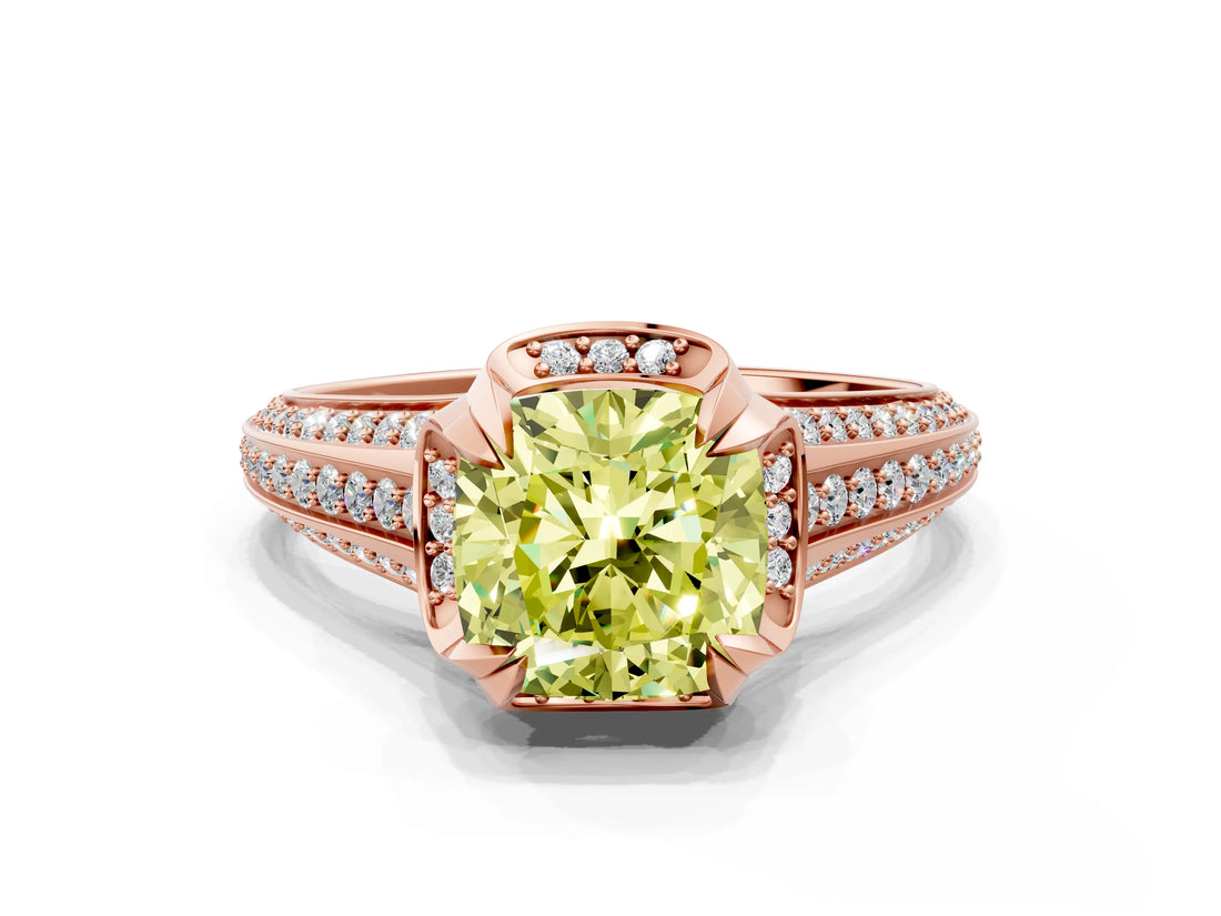 Rose gold Fancy Yellow Cushion  Solitaire Pave Split Shank Ring with Four-Prong Setting_105