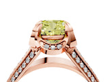 Rose gold Fancy Yellow Cushion  Solitaire Pave Split Shank Ring with Four-Prong Setting_109