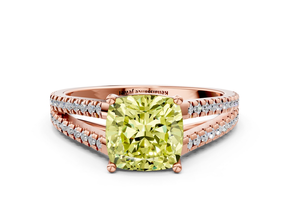 Rose gold Fancy Yellow Cushion  Solitaire Split Shank Pavé Diamond Engagement Ring_386