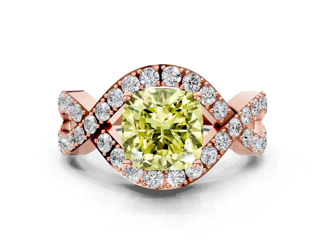 Rose gold Fancy Yellow Cushion  Solitaire Twist Band Pavé Diamond Engagement Ring_51