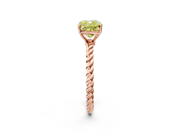 Rose gold Fancy Yellow Cushion  Solitaire Twist Band Ring with Four-Prong Setting