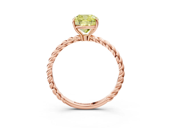 Rose gold Fancy Yellow Cushion  Solitaire Twist Band Ring with Four-Prong Setting