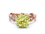 Rose gold Fancy Yellow Cushion  Solitaire Twist Band with Leaf Prong Setting 1