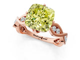 Rose gold Fancy Yellow Cushion  Solitaire Twist Band with Leaf Prong Setting 2