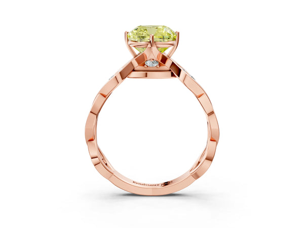 Rose gold Fancy Yellow Cushion  Solitaire Twist Band with Leaf Prong Setting
