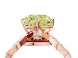 Rose gold Fancy Yellow Cushion  Solitaire Twist Band with Leaf Prong Setting 5