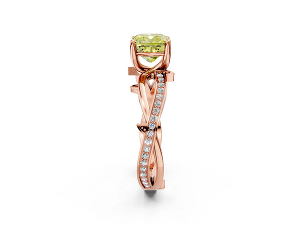 Rose gold Fancy Yellow Cushion  Solitaire Twist Band with Pavé Accents and Four-Prong Setting