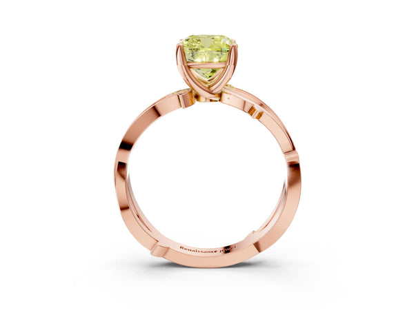 Rose gold Fancy Yellow Cushion  Solitaire Twist Band with Pavé Accents and Four-Prong Setting