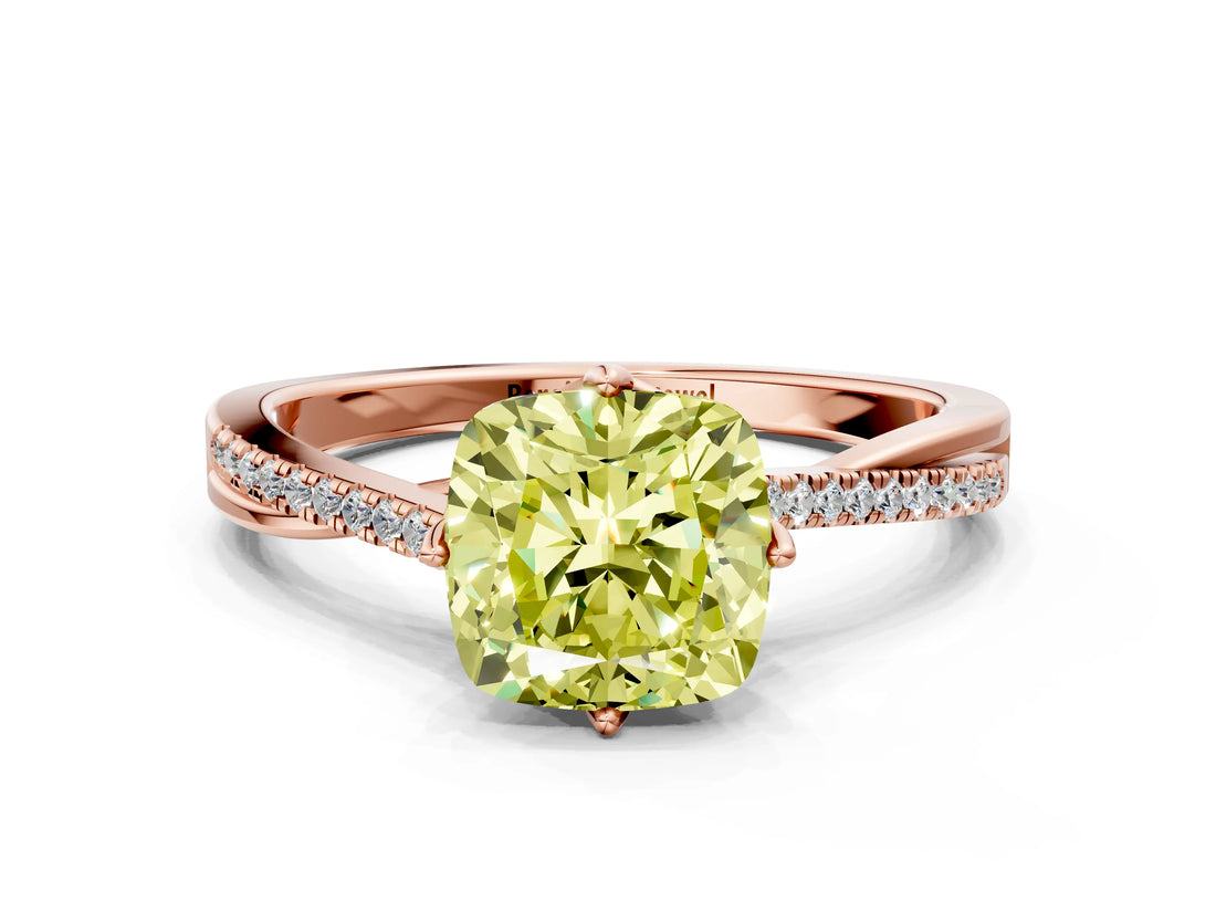 Rose gold Fancy Yellow Cushion  Solitaire Twist Band with Pavé Diamonds and Four-Prong Setting_73