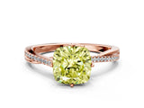 Rose gold Fancy Yellow Cushion  Solitaire Twist Band with Pavé Diamonds and Four-Prong Setting_73