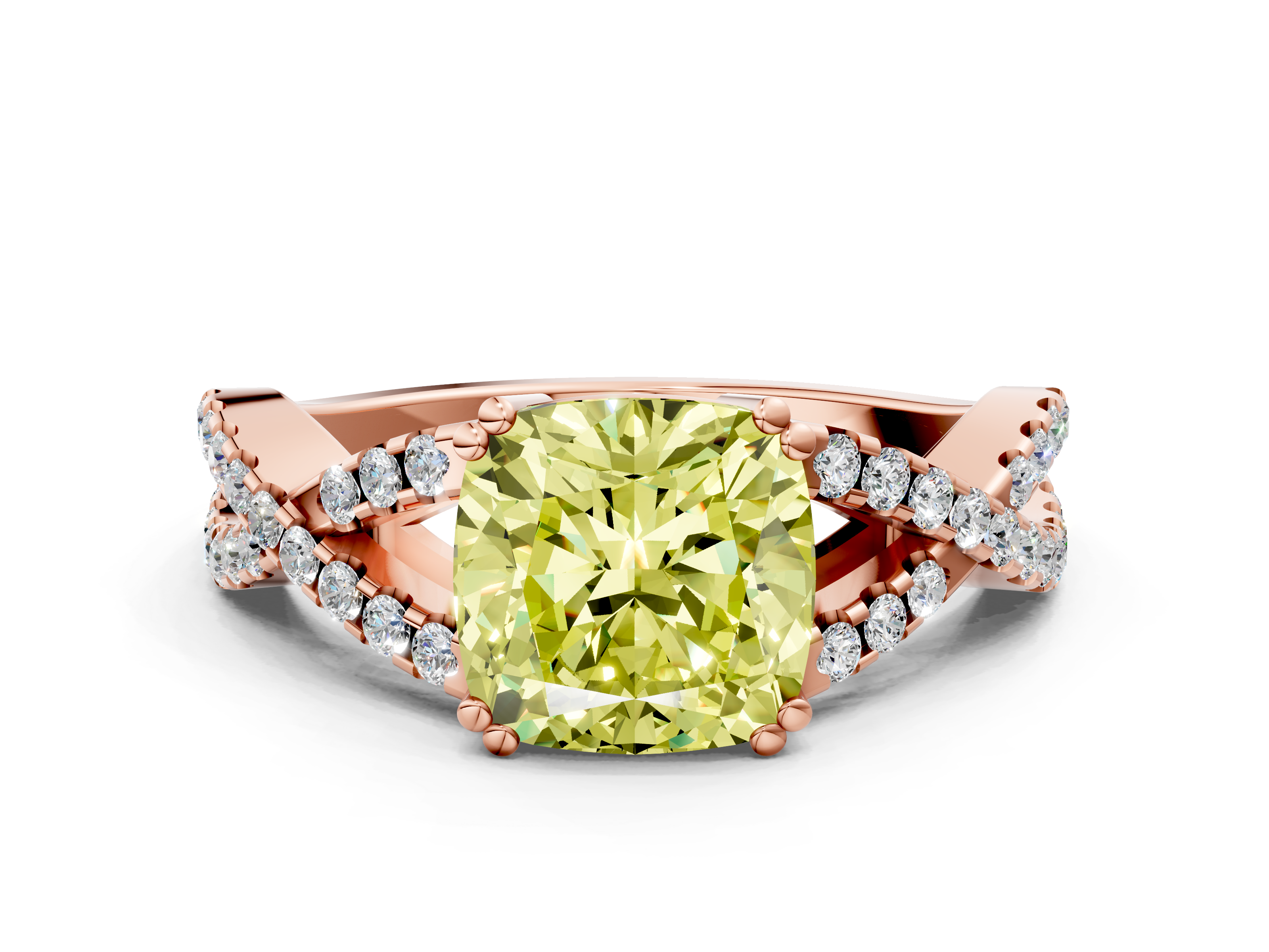 Rose gold Fancy Yellow Cushion  Solitaire Twist Band with Pavé Setting and Four-Prong Setting_17