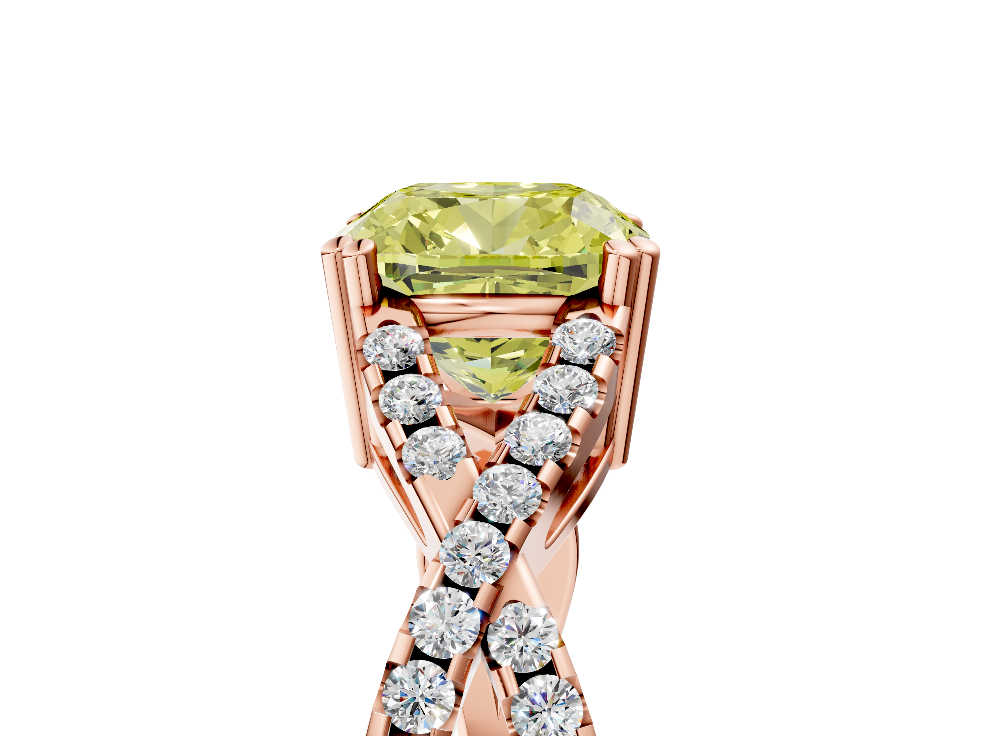 Rose gold Fancy Yellow Cushion  Solitaire Twist Band with Pavé Setting and Four-Prong Setting_22
