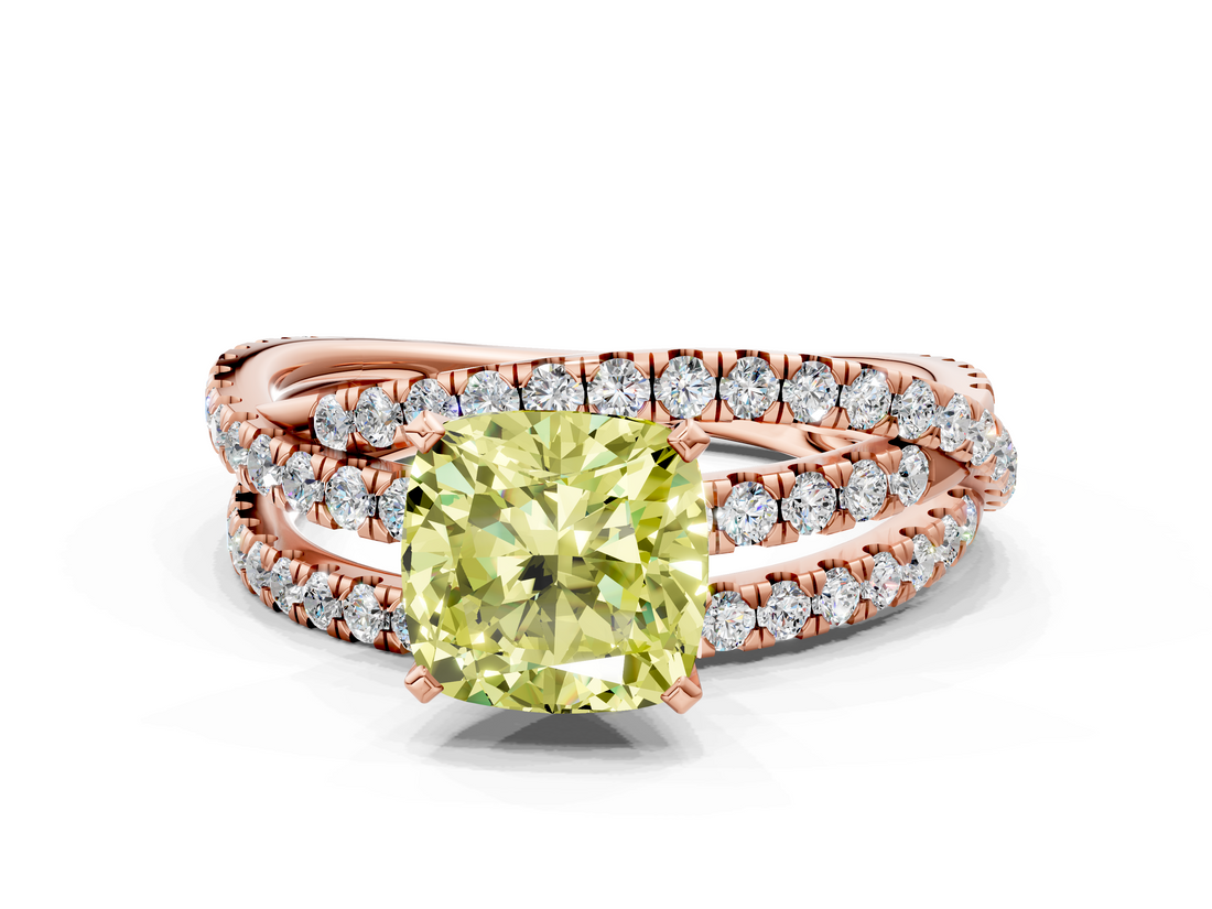 Rose gold Fancy Yellow Cushion  Solitaire Twist Band with Pavé Setting and Four-Prong Setting_81