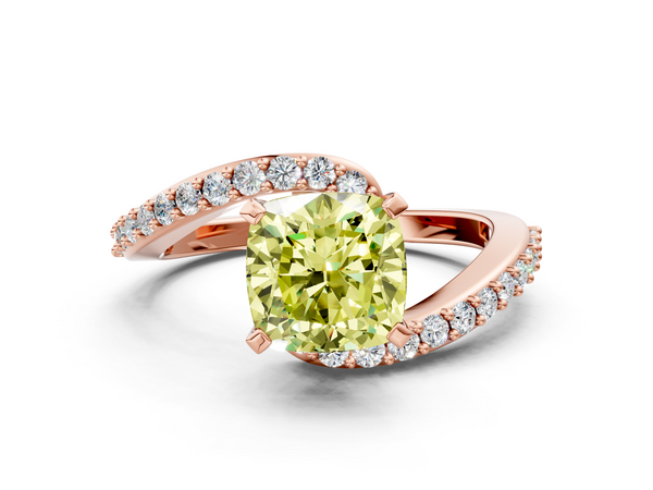 Rose gold Fancy Yellow Cushion  Solitaire Twist Band with Pave Set Diamonds and Four-Prong Setting
