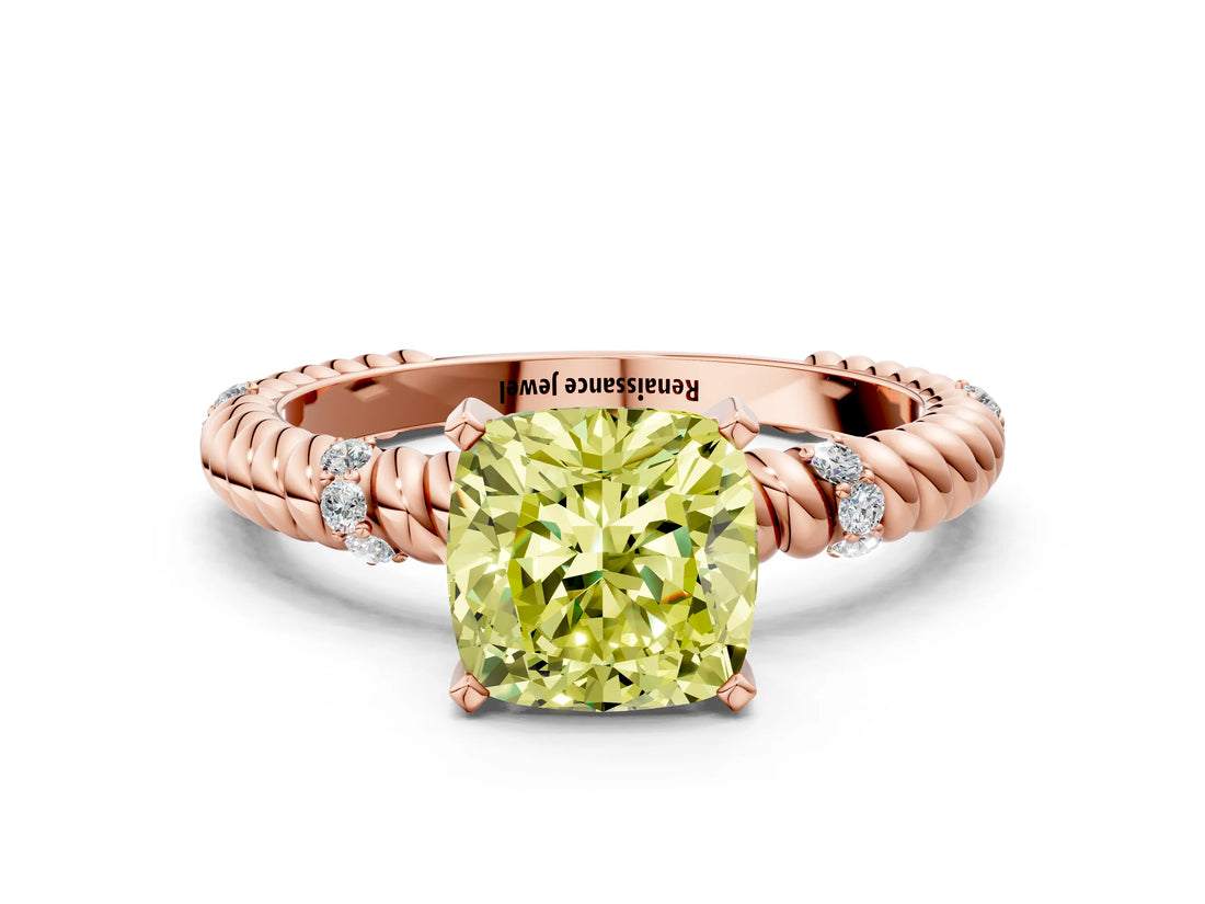 Rose gold Fancy Yellow Cushion  Solitaire Twisted Band Prong Set Engagement Ring_61