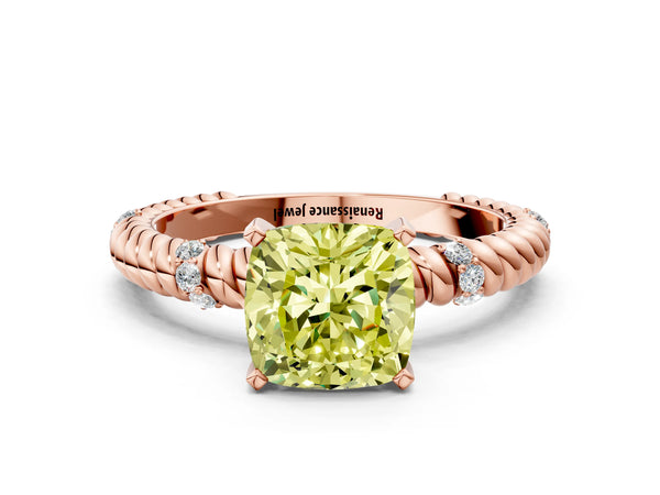 Rose gold Fancy Yellow Cushion  Solitaire Twisted Band Prong Set Engagement Ring
