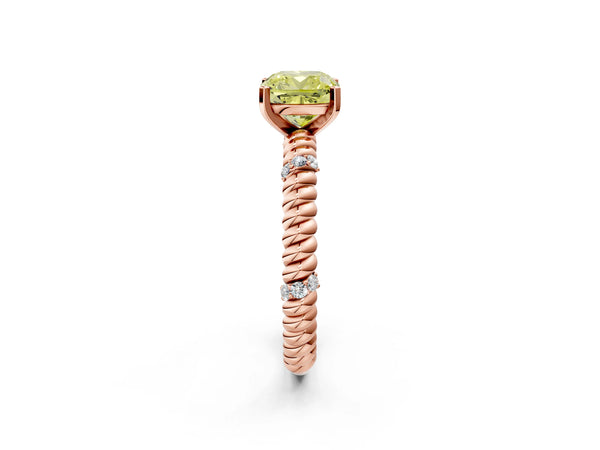 Rose gold Fancy Yellow Cushion  Solitaire Twisted Band Prong Set Engagement Ring