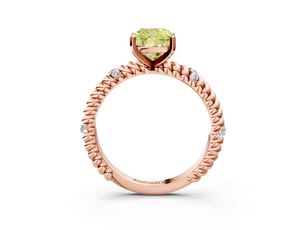 Rose gold Fancy Yellow Cushion  Solitaire Twisted Band Prong Set Engagement Ring