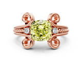 Rose gold Fancy Yellow Cushion  Solitaire Twisted Band Scroll Prong Ring_3
