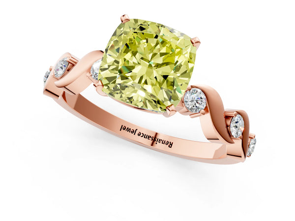 Rose gold Fancy Yellow Cushion  Solitaire Twisted Band with Prong Setting