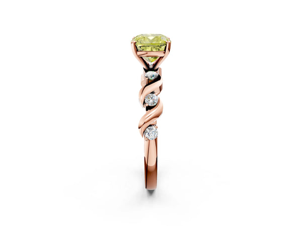 Rose gold Fancy Yellow Cushion  Solitaire Twisted Band with Prong Setting