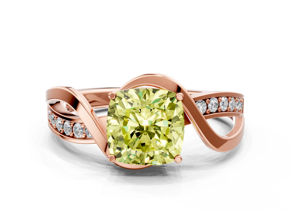 Rose gold Fancy Yellow Cushion  Solitaire Twisted Band with Prong Setting