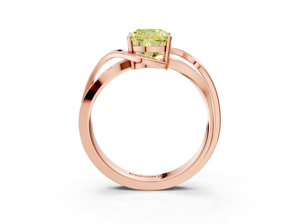 Rose gold Fancy Yellow Cushion  Solitaire Twisted Band with Prong Setting