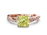 Rose gold Fancy Yellow Cushion  Solitaire Twisted Pave Diamond Ring with Four-Prong Setting_24