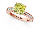 Rose gold Fancy Yellow Cushion  Solitaire with Pavé Band and Four-Prong Setting_308