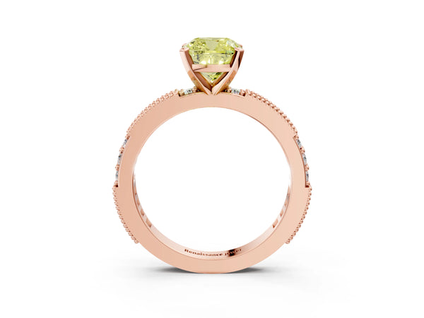 Rose gold Fancy Yellow Cushion  Solitaire with Pavé Band and Four-Prong Setting