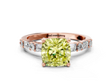 Rose gold Fancy Yellow Cushion  Solitaire with Side Baguettes and Channel Set Band_45