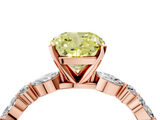 Rose gold Fancy Yellow Cushion  Solitaire with Side Stones on a Pavé Band and Four-Prong Setting_27