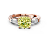 Rose gold Fancy Yellow Cushion  Solitaire with Tapered Baguette Side Stones on a Classic Band with Four-Prong Setting_73