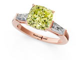 Rose gold Fancy Yellow Cushion  Solitaire with Tapered Baguette Side Stones on a Classic Band with Four-Prong Setting_74