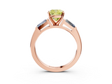 Rose gold Fancy Yellow Cushion  Solitaire with Tapered Baguette Side Stones on a Classic Band with Four-Prong Setting_76