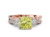 Rose gold Fancy Yellow Cushion  Three-Stone Diamond Ring with Pavé Split Shank and Four-Prong Setting_44