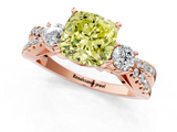 Rose gold Fancy Yellow Cushion  Three-Stone Diamond Ring with Pavé Split Shank and Four-Prong Setting_45