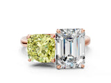 Rose gold Fancy Yellow Cushion  and Emerald Cut Toi Moi Ring with Prong Setting_45