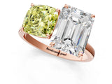 Rose gold Fancy Yellow Cushion  and Emerald Cut Toi Moi Ring with Prong Setting_46