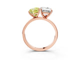 Rose gold Fancy Yellow Cushion  and Emerald Cut Toi Moi Ring with Prong Setting_48