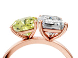 Rose gold Fancy Yellow Cushion  and Emerald Cut Toi Moi Ring with Prong Setting_49