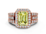 Rose gold Fancy Yellow Emerald -Cut Halo Diamond Ring with Split Shank and Four-Prong Setting_91
