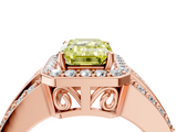 Rose gold Fancy Yellow Emerald -Cut Halo Diamond Ring with Split Shank and Four-Prong Setting_95