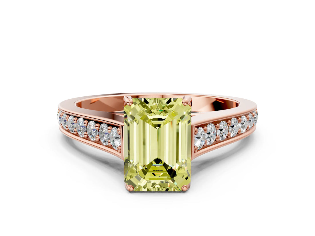 Rose gold Fancy Yellow Emerald  Brilliant Cut Diamond Engagement Ring with Pavé Band and Four-Prong Setting_49