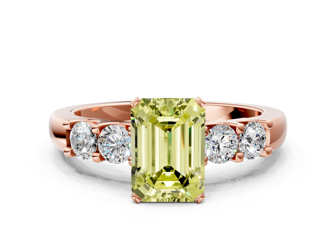 Rose gold Fancy Yellow Emerald  Brilliant Cut Diamond Five-Stone Prong Set Engagement Ring with Channel Band_3