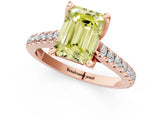 Rose gold Fancy Yellow Emerald  Brilliant Diamond Solitaire with Pavé Band and Four-Prong Setting 1